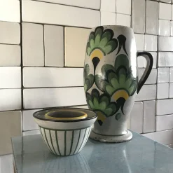 Studio Le Nid Vaso in Ceramica Verde Foglia con Coperchio e Motivo Botanico