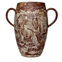 Clara Holt Vaso in gres rosso con manici Morte di Orfeo