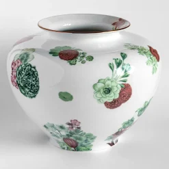 Grand Tour by Vito Nesta Vaso in porcellana Anfora con fiori verdi e rossi H24Cm