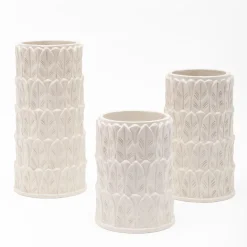 Pietrachiara Vaso medio in gres bianco con motivo a foglie Anne