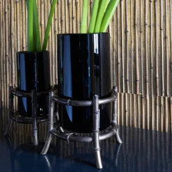 Piccoli Smalti Vaso Mini Bambù in Vetro Nero