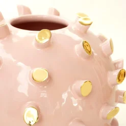ND Dolfi Vaso Sferico Tronchetti In Ceramica Dorata E Rosa