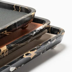 Giobagnara Vassoi rettangolari grandi in pelle e marmo Monza #4