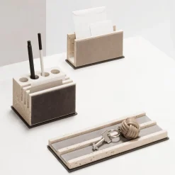 Giobagnara Vassoio portavalori in pelle e marmo di Latina