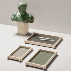 Giobagnara Vassoio rettangolare in pelle e marmo Structura - Grande